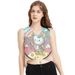 Boy Astronaut Cotton Candy Childhood Fantasy Tale Literature Planet Universe Kawaii Nature Cute Clou V-Neck Cropped Tank Top