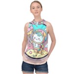 Boy Astronaut Cotton Candy Childhood Fantasy Tale Literature Planet Universe Kawaii Nature Cute Clou High Neck Satin Top