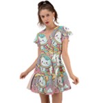 Boy Astronaut Cotton Candy Childhood Fantasy Tale Literature Planet Universe Kawaii Nature Cute Clou Flutter Sleeve Wrap Dress