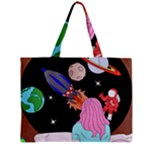 Girl Bed Space Planets Spaceship Rocket Astronaut Galaxy Universe Cosmos Woman Dream Imagination Bed Zipper Mini Tote Bag