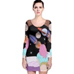 Girl Bed Space Planets Spaceship Rocket Astronaut Galaxy Universe Cosmos Woman Dream Imagination Bed Long Sleeve Velvet Bodycon Dress