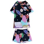 Girl Bed Space Planets Spaceship Rocket Astronaut Galaxy Universe Cosmos Woman Dream Imagination Bed Kids  Swim T-Shirt and Shorts Set