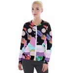 Girl Bed Space Planets Spaceship Rocket Astronaut Galaxy Universe Cosmos Woman Dream Imagination Bed Velvet Zip Up Jacket