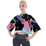 Girl Bed Space Planets Spaceship Rocket Astronaut Galaxy Universe Cosmos Woman Dream Imagination Bed Mock Neck T-Shirt