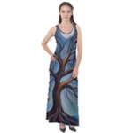 Tree Branches Mystical Moon Expressionist Oil Painting Acrylic Painting Abstract Nature Moonlight Ni Sleeveless Velour Maxi Dress