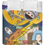 Astronaut Moon Monsters Spaceship Universe Space Cosmos Duvet Cover Double Side (King Size)