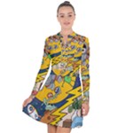 Astronaut Moon Monsters Spaceship Universe Space Cosmos Long Sleeve Panel Dress