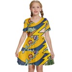 Astronaut Moon Monsters Spaceship Universe Space Cosmos Kids  Short Sleeve Tiered Mini Dress