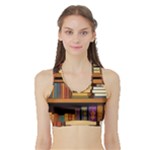 Book Nook Books Bookshelves Comfortable Cozy Literature Library Study Reading Room Fiction Entertain Sports Bra with Border
