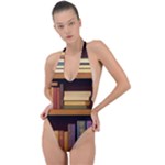 Book Nook Books Bookshelves Comfortable Cozy Literature Library Study Reading Room Fiction Entertain Backless Halter One Piece Swimsuit