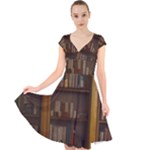 Books Book Shelf Shelves Knowledge Book Cover Gothic Old Ornate Library Cap Sleeve Front Wrap Midi Dress
