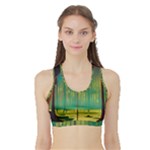 Nature Swamp Water Sunset Spooky Night Reflections Bayou Lake Sports Bra with Border