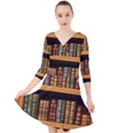 Room Interior Library Books Bookshelves Reading Literature Study Fiction Old Manor Book Nook Reading Quarter Sleeve Front Wrap Dress