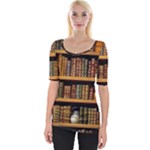 Room Interior Library Books Bookshelves Reading Literature Study Fiction Old Manor Book Nook Reading Wide Neckline T-Shirt