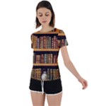 Room Interior Library Books Bookshelves Reading Literature Study Fiction Old Manor Book Nook Reading Back Circle Cutout Sports T-Shirt