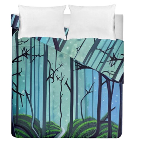 Nature Outdoors Night Trees Scene Forest Woods Light Moonlight Wilderness Stars Duvet Cover Double Side (Queen Size) from ArtsNow.com