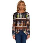Alcohol Apothecary Book Cover Booze Bottles Gothic Magic Medicine Oils Ornate Pharmacy Long Sleeve Crew Neck Pullover Top
