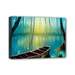 Swamp Bayou Rowboat Sunset Landscape Lake Water Moss Trees Logs Nature Scene Boat Twilight Quiet Mini Canvas 7  x 5  (Stretched)