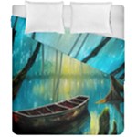Swamp Bayou Rowboat Sunset Landscape Lake Water Moss Trees Logs Nature Scene Boat Twilight Quiet Duvet Cover Double Side (California King Size)