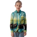 Swamp Bayou Rowboat Sunset Landscape Lake Water Moss Trees Logs Nature Scene Boat Twilight Quiet Kids  Long Sleeve Shirt