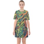 Outdoors Night Setting Scene Forest Woods Light Moonlight Nature Wilderness Leaves Branches Abstract Sixties Short Sleeve Mini Dress