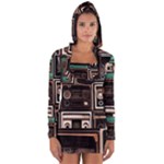 Retro Electronics Old Antiques Texture Wallpaper Vintage Cassette Tapes Retrospective Long Sleeve Hooded T-shirt