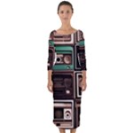 Retro Electronics Old Antiques Texture Wallpaper Vintage Cassette Tapes Retrospective Quarter Sleeve Midi Bodycon Dress