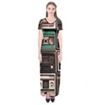 Retro Electronics Old Antiques Texture Wallpaper Vintage Cassette Tapes Retrospective Short Sleeve Maxi Dress