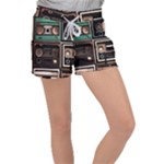 Retro Electronics Old Antiques Texture Wallpaper Vintage Cassette Tapes Retrospective Women s Velour Lounge Shorts