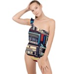 Radios Tech Technology Music Vintage Antique Old Frilly One Shoulder Swimsuit