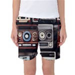 Retro Cameras Old Vintage Antique Technology Wallpaper Retrospective Women s Basketball Shorts