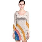 Abstract Geometric Bauhaus Polka Dots Retro Memphis Rainbow Long Sleeve Velvet Bodycon Dress