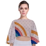 Abstract Geometric Bauhaus Polka Dots Retro Memphis Rainbow Tie Back Butterfly Sleeve Chiffon Top