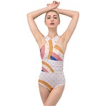 Abstract Geometric Bauhaus Polka Dots Retro Memphis Rainbow Cross Front Low Back Swimsuit