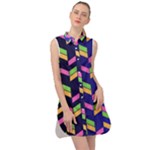 Background Pattern Geometric Pink Yellow Green Sleeveless Shirt Dress