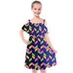Background Pattern Geometric Pink Yellow Green Kids  Cut Out Shoulders Chiffon Dress