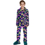 Background Pattern Geometric Pink Yellow Green Kids  Long Sleeve Velvet Pajamas Set