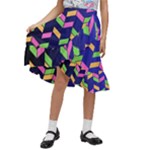 Background Pattern Geometric Pink Yellow Green Kids  Ruffle Flared Wrap Midi Skirt