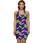 Background Pattern Geometric Pink Yellow Green Sleeveless Wide Square Neckline Ruched Bodycon Dress