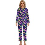 Background Pattern Geometric Pink Yellow Green Womens  Long Sleeve Lightweight Pajamas Set