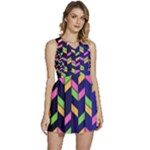 Background Pattern Geometric Pink Yellow Green Sleeveless High Waist Mini Dress