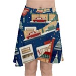 Cars Snow City Landscape Vintage Old Time Retro Pattern Chiffon Wrap Front Skirt