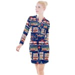 Cars Snow City Landscape Vintage Old Time Retro Pattern Button Long Sleeve Dress