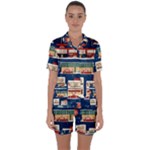 Cars Snow City Landscape Vintage Old Time Retro Pattern Satin Short Sleeve Pajamas Set