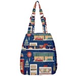 Cars Snow City Landscape Vintage Old Time Retro Pattern Center Zip Backpack