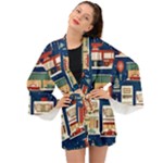 Cars Snow City Landscape Vintage Old Time Retro Pattern Long Sleeve Kimono