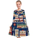 Cars Snow City Landscape Vintage Old Time Retro Pattern Kids  Midi Sailor Dress