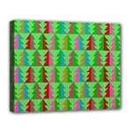 Trees Pattern Retro Pink Red Yellow Holidays Advent Christmas Canvas 14  x 11  (Stretched)