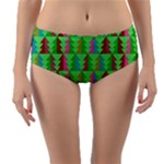 Trees Pattern Retro Pink Red Yellow Holidays Advent Christmas Reversible Mid-Waist Bikini Bottoms