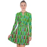 Trees Pattern Retro Pink Red Yellow Holidays Advent Christmas Long Sleeve Panel Dress